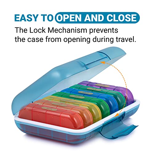 Image of Premium weekly pill organizer 4 times a day, Medicine organizer box| Medicine box, portable travel pill box weekly with large compartments moisture-proof pill case for vitamin, Medicine, pills, supplements (Mulitcolor-4 Compartment)