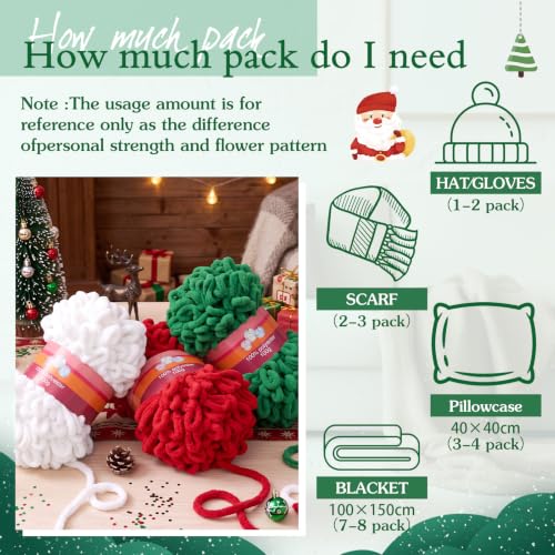 Image of Threlaco 6 Skein Christmas Loop Yarn for Finger Knitting, Red, Green, White