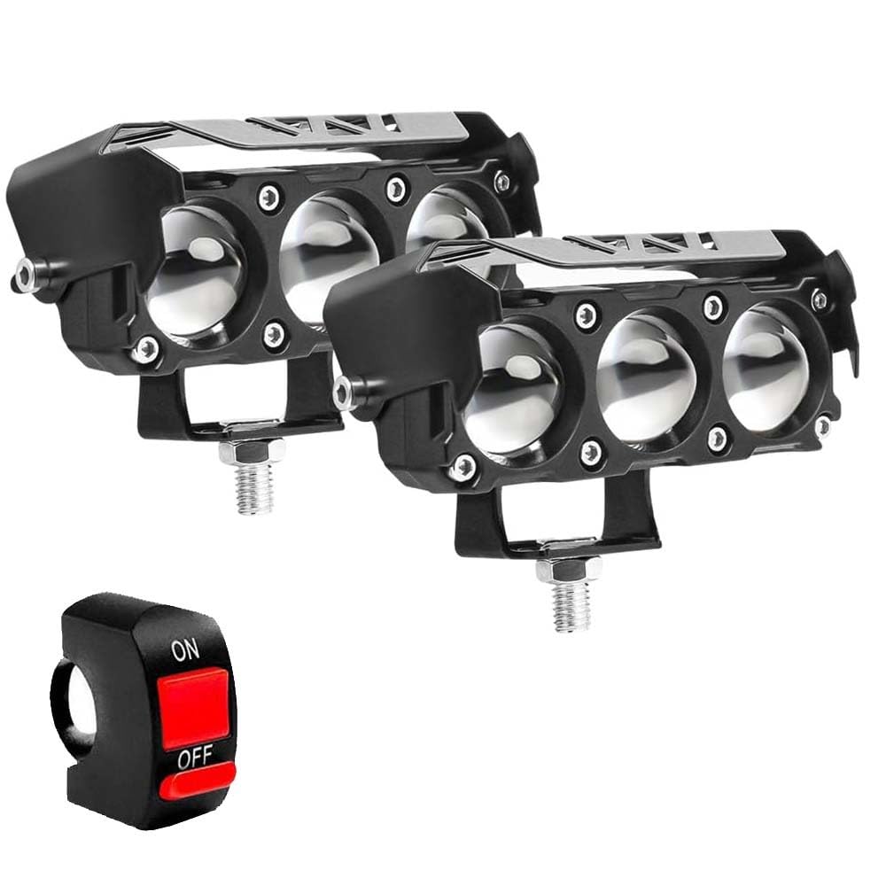 truvexa Dual Color High/Low Beam LED Fog Light For Bike & Car | Pack of 2 | Mini Driving Headlight with Switch