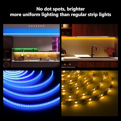 phopollo RGB Smart IC COB LED Strip Lights, Addressable 576 LEDs/m High Density Flexible 24V Led Lights with Remote & App Control, LED Lights for Bedroom, Kitchen and Cabinet Lighting Decor-16.4ft - Image 5