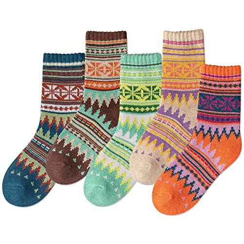 Image of IIG 5 Pairs Women's Vintage Style Thick Wool Warm Winter Crew Socks