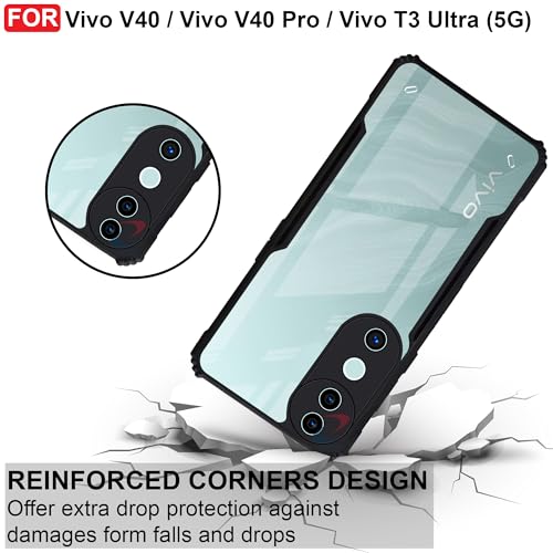 Image of CEDO Backcover for Vivo V40 /Vivo V40 Pro /Vivo T3 Ultra (5G) | Camera Protection Shockproof Bumper-Edge | Acrylic Crystal Clear 360 Degree Protection TPU+PC | Transparent Eagle Back Case Cover (Black)