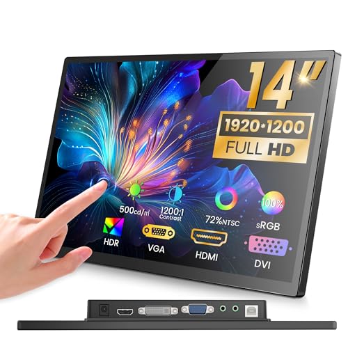 Image of 14 inch FHD Portable Touchscreen Monitor with HDMI VGA DVI Ports Compatible with Laptops PC PS5 /4, Industrial, POS, Kiosk, Screen Extender 1920x1200 HDR IPS Small Touch Screen Display 500 nits
