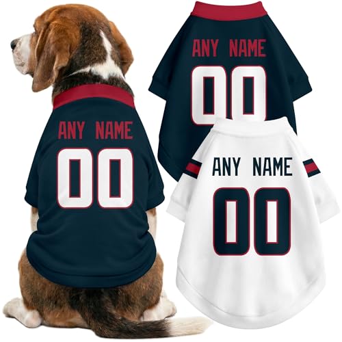 Image of Houston Dog Clothes Jersey Style Personalized Pet T Shirt with Custom Name Number for Small Medium Large Dogs