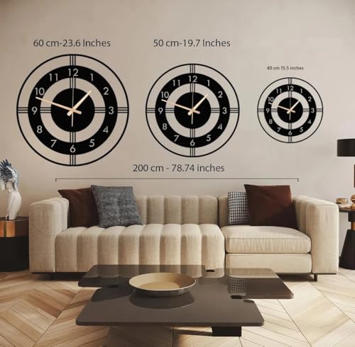 Image of Wall Clock Stylish Metal Analog Wall Clock for Living Room, Bedroom, Office, Kitchen, Home and Hall | Antique Fancy Big Size Modern Wall Watch (Black(DA-184), 50 CM)
