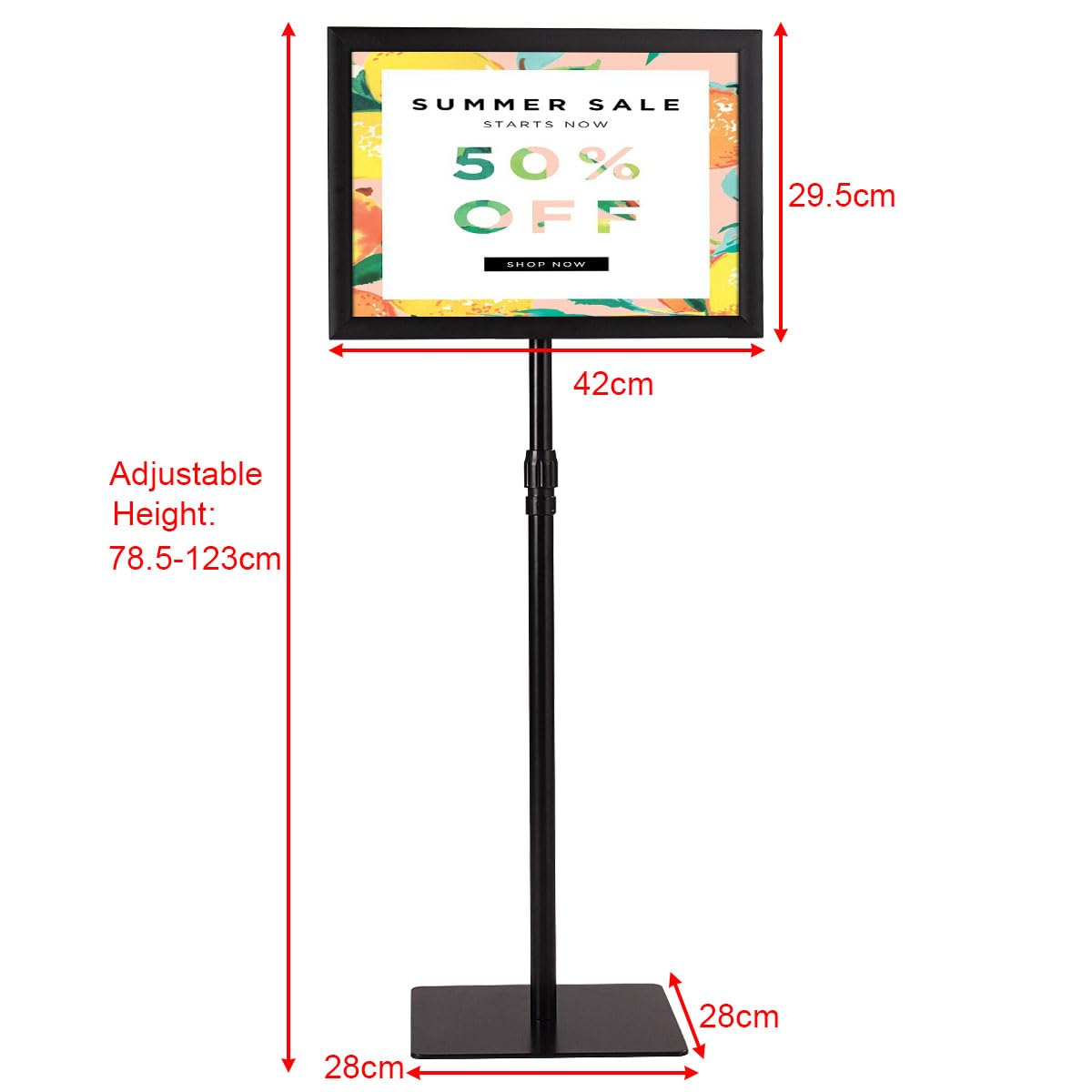 GOPLUS Soportes de Pedestal para Carteles A3, Soporte de Suelo Ajustable en Altura para Pósteres de 78,5-123 cm con Marco de Aluminio y Base de Metal, Vista Vertical Horizontal para Hogar (2,Negro)