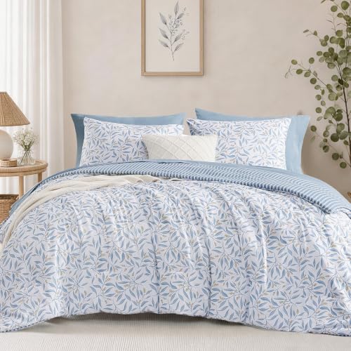 Image of Monbix Full Size Comforter Sets - 7 Pieces Floral Reversible Bed in a Bag