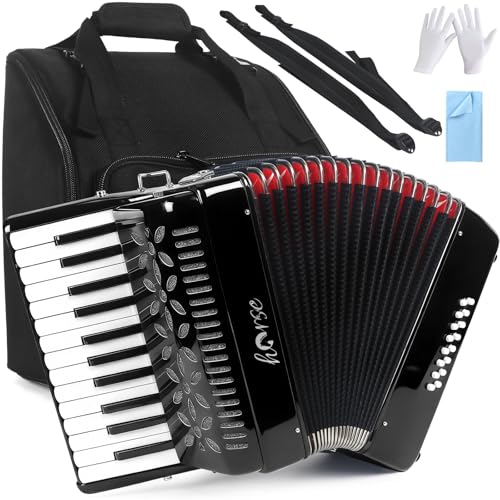 25 Keys Accordion, 16 Bass Piano Accordion Acordeón Acordeones Para Adultos for Beginner and Adults, Lightweight Portable with Adjustable Straps, Cleaning Cloth, Glove, and Carrying Bag(Black)