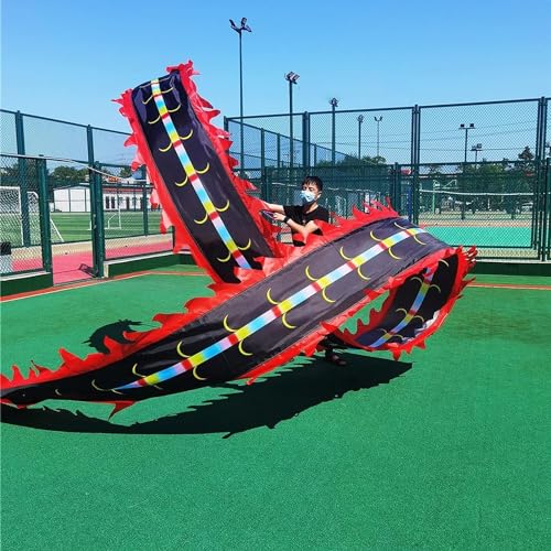 ELzEy Cinta de Danza del dragón con Cara Sonriente Negra, Seda de dragón for Deportes físicos, Adecuada for Picnic, espectáculo de talentos(400g Dragon Head,8m/26ft)