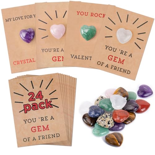 NOTRYA 24 pack Valentines Cards with Heart-Shape Crystals, Valentines Day Gifts for Kids, Valentine Gift Exchange for Boys Girls Toddlers Class Classroom School Party Favor
