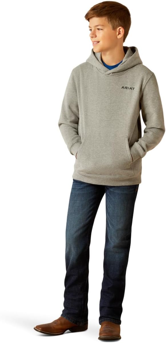 ARIAT Boys Bold Hex Hoodie, Grey Heather, Small