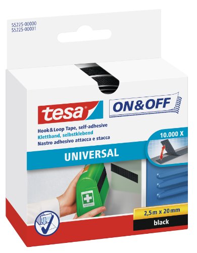 Price comparison product image tesa On and Off General Purpose Stick on Tape - Self-Adhesive Hook and Loop Tape for Quick Fastening of Light Objects - Black