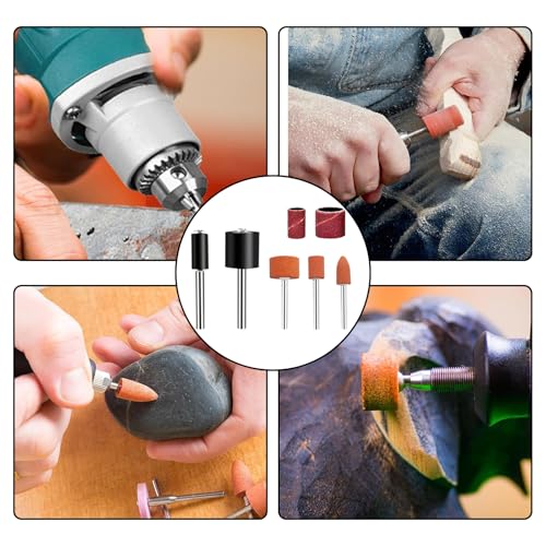 SHYSBV 64 Stück Korund Schleifspitze Set – Dremel Schleifaufsätze mit Aluminiumoxid-Schleifsteinen, Schleiftrommeln & Zubehör zum Rotationsschleifen, Polieren und Entrosten
