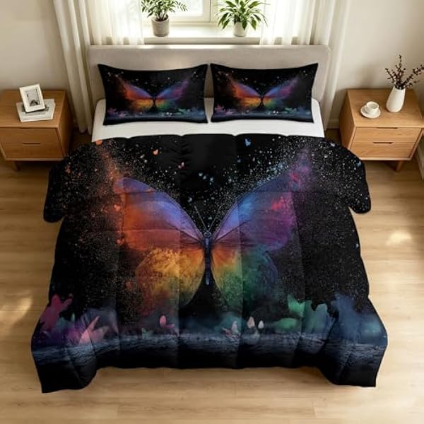 Fantasy Gwiaździste niebo, zestaw pościeli, podwójny, 200 x 200 cm, 7,5 Tog, miękka, na wszystkie pory roku, dwustronna, zwierzęta, motyle, graffiti, kropki, 3-częściowy zestaw pościeli z 2 poszewkami