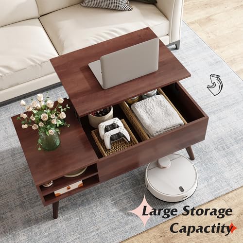 Image of WLIVE Lift Top Coffee Table with Hidden Storage, Adjustable Shelf, Espresso | Mid Century Modern Wooden Coffee Table, for Dining /Living Rooms /Offices; 39.4 inchW x 19.7 inchD x 16.9 inchH