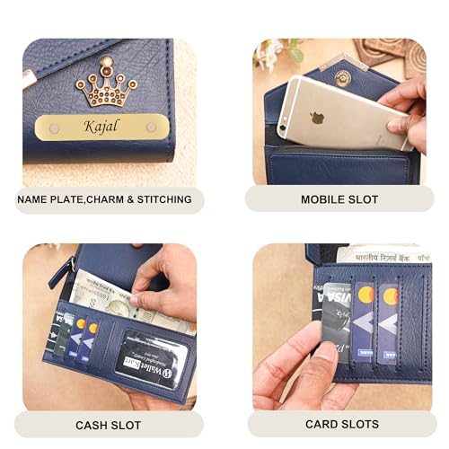 Image of WALLETKART Personalized Leather Women's Clutch with Name & Charm | Customized Clutch for Girlfriend Friend Wife Mother & Sister