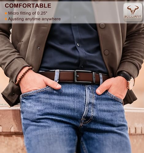 Image of BULLIANT Men Ratchet Belt 2 Pack, Click Sliding Leather Belt Adjustable for Gift Men Dress Casual Jeans 1 3 /8,Cut for Fit
