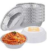 CYEAH 125 Pcs Aluminum Foil Baking Pans, 7 Inch Round Aluminum Pans with Lids, Disposable Foil Pa...