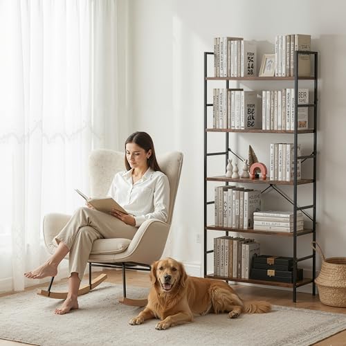 Image of HealSmart 5 Tier Bookshelf, Free Standing Book Shelf Home Office Bookcase Shelf Storage Organizer for Bedroom, Living Room, Bathroom, Office, Balcony, Rustic Brown