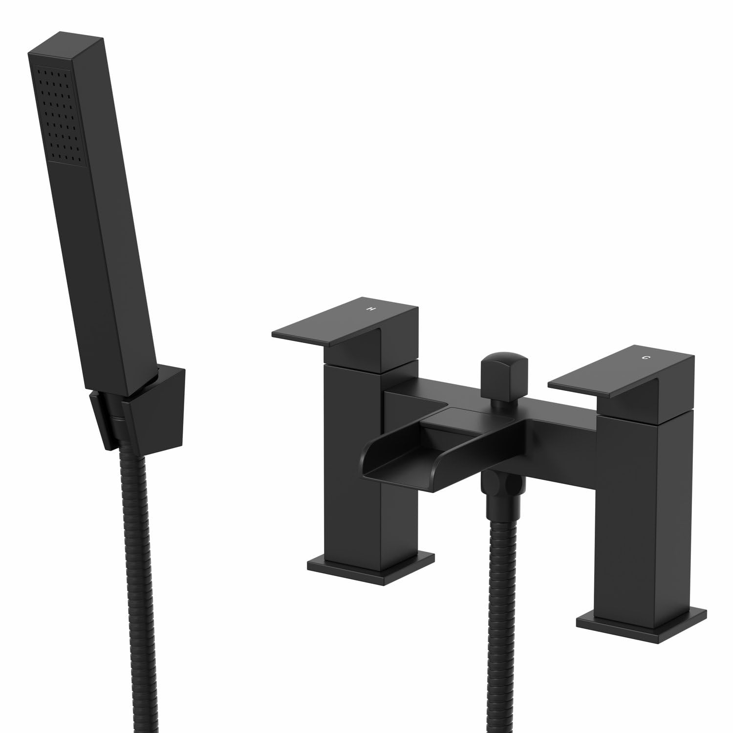 Architeckt Black Architeckt® Dakota Bathroom Waterfall Bath Shower Mixer Tap Handset Hose Attachment Square Twin Lever Handle For Bathtub Modern,