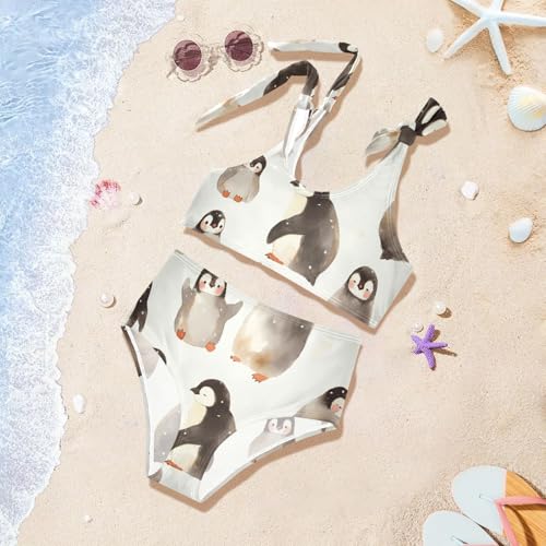 KLL Cute Penguin Babies Pattern Girls' 2 Piece Bikini Set Beach Bathing Suit Swimwear Adjustable Shoulder Strap 5