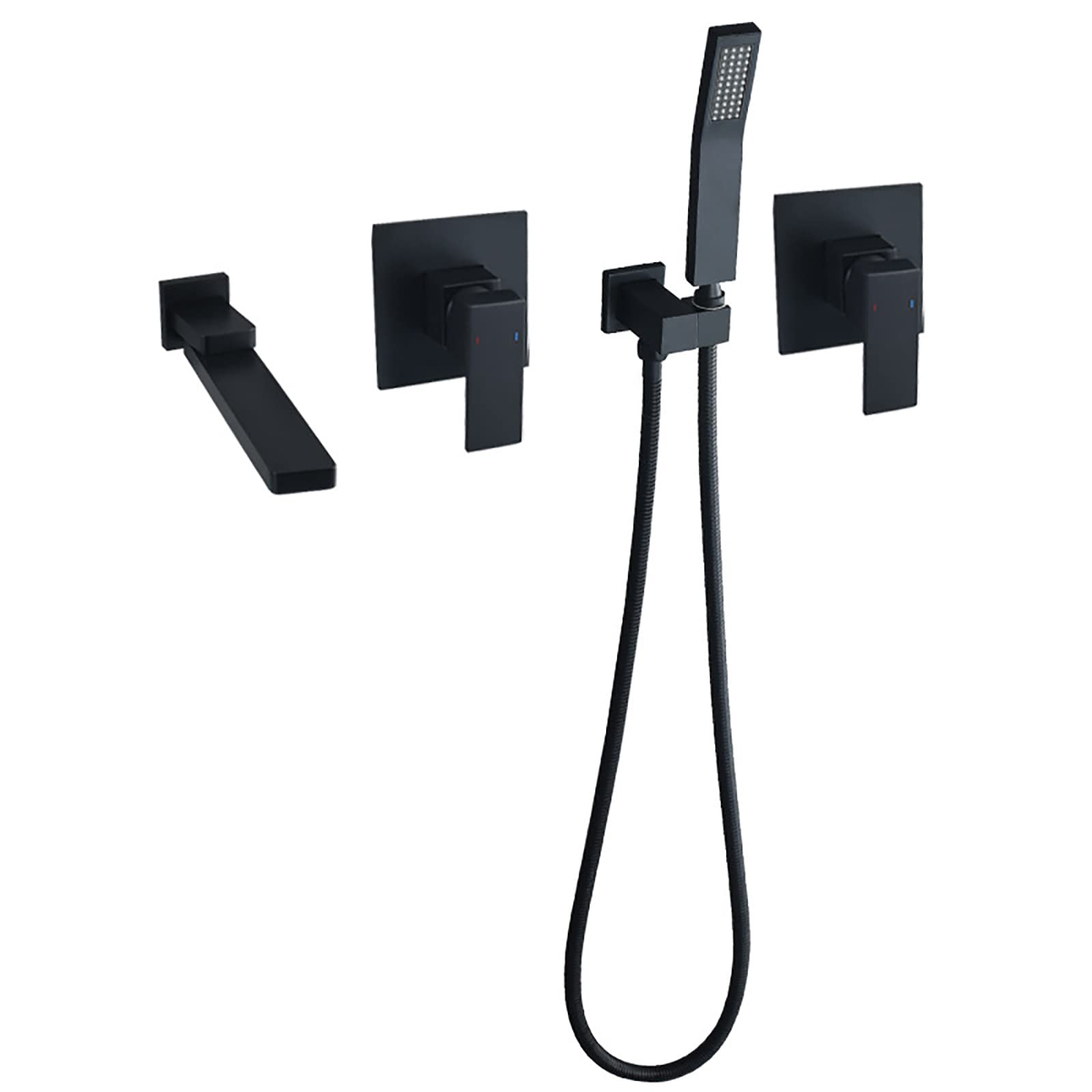 GLJTUO Bathtub Faucet with Handheld Shower, Wall Mounted Tub Faucet Rotatable Tub Tap Brass Tub Filler Faucet Double Handle Filler Mixer Tap with 1.5M Shower Hose,Black,Black