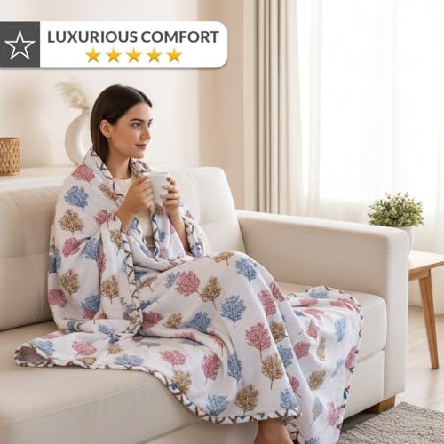 Image of HOMEMONDE 100% Cotton Reversible Dohar Double Bed Size | AC Blanket Comforter | Soft Lightweight Bed Blanket Quilt (84 x 94 Inch, Multicolor & White, Pack of 1)