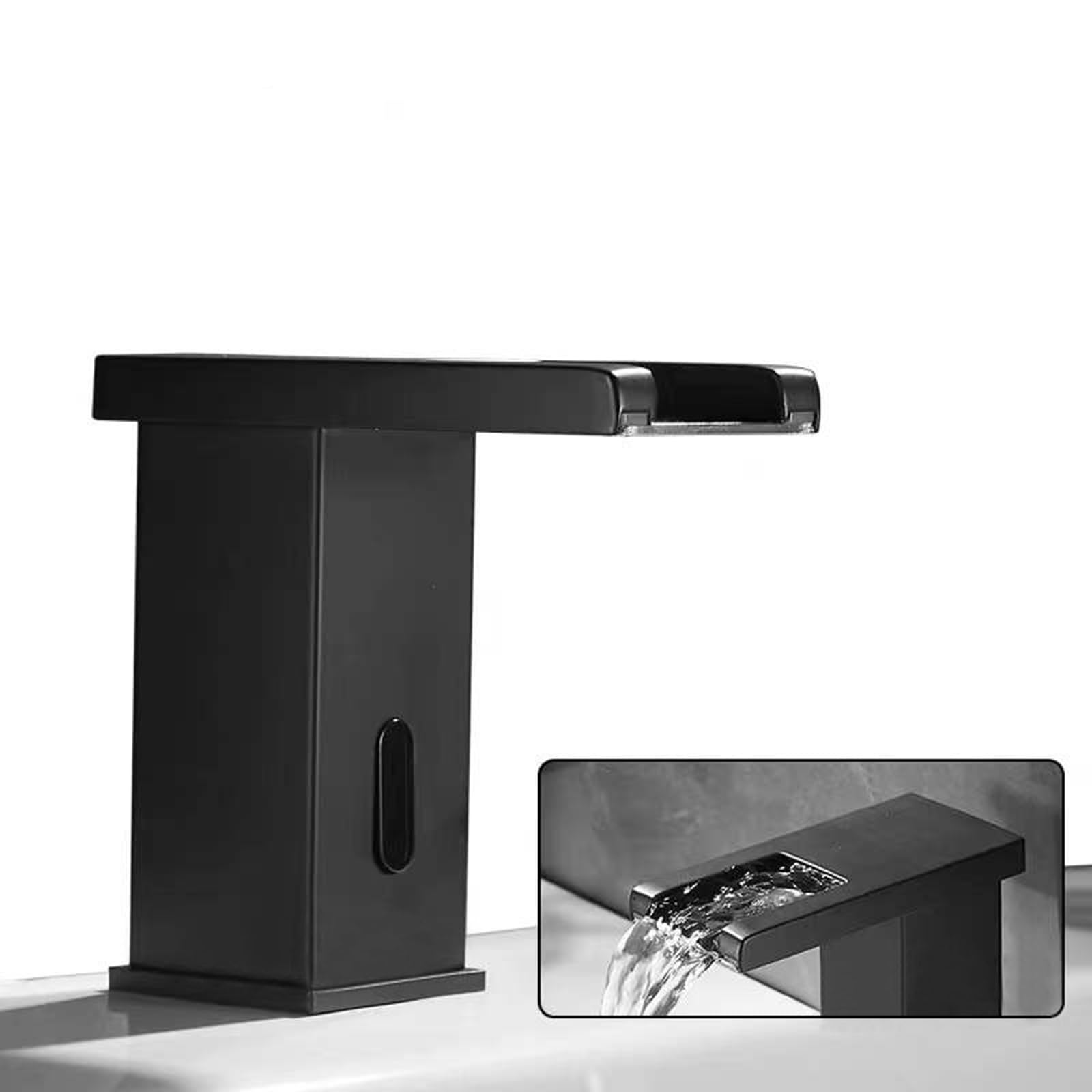 XJTNLB Wasserhahn mit Sensor Batterie Waschtischarmatur Sensor Wasserfall Waschbecken Armatur,Schwarz,Niedrig