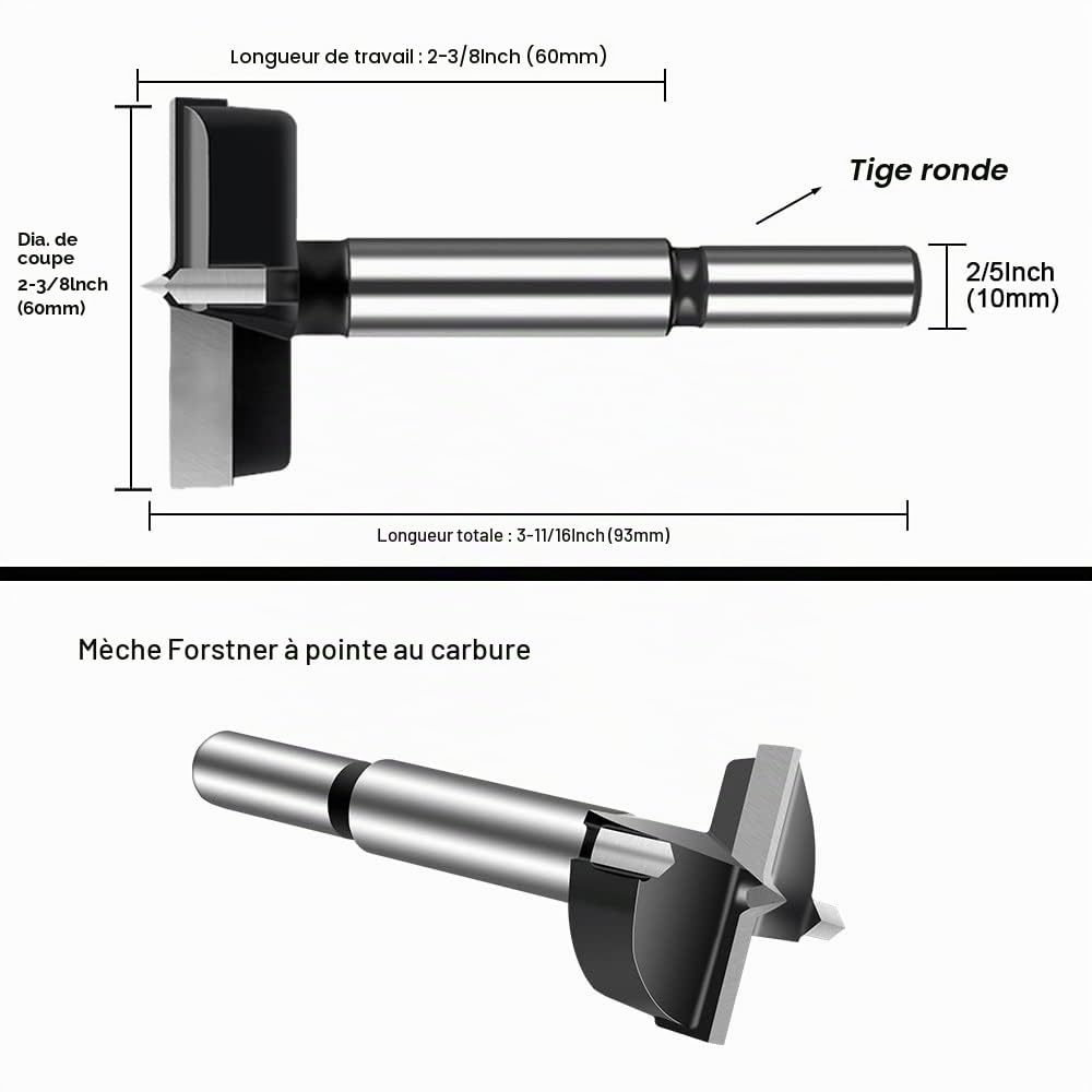 ASNOMY Forstner Mèche Forstner en acier tungstène 60 mm Foret à bois et bois dur