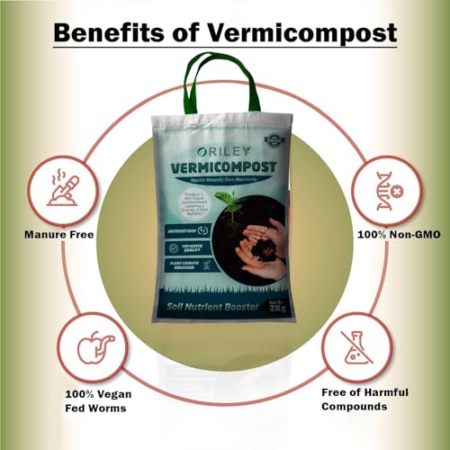 Image of ORILEY Organic 2 Kg Vermicompost 100% Natural Khaad Fertilizer for Plants & Vegetables Nutrient-Rich Cow Dung Based Earthworm Manure Compost Improves Plant Health, Water Retention & Soil Quality
