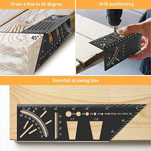 Aluminum Alloy Woodworking Square Size Measure Ruler, Welltop 3D Mitre Angle Measuring Tool, Multifunctional 45/90 Degree Angle T Ruler Gauge, For Three Dimensional Items Measuring Timber, Pipes #TOP3