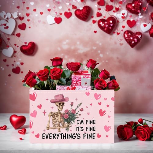 Image of Valentine's Day Basket Gift for Empty Cute Heart Large Storage Bin for Kid and Baby Room Decor (Pink Rose Skull Heart)