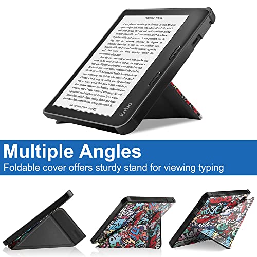 For Kobo Sage E-Reader (2021 Release) 8 Inch E-Book Soft Tpu Transformers Cover, Ultra Slim Folio Stand Lightweight Pu Leather Case With Sleep/Wake Up Function For Kobo Sage 2021 (Graffiti) #TOP2