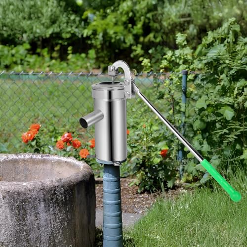 DBREAKS Schwengelpumpe Komplett Set Handwasserpumpe Edelstahl, Garten Handpumpe Wasser Brunnen bis zu 10M Tiefe, Grundwasserpumpe Manuell für Häuser, Hausgärten, Yard, Teiche