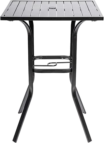 Mesa de bar de altura para patio, mesa de comedor cuadrada de bistró para exteriores con agujero para paraguas de 1.57 pulgadas y mesa de listones
