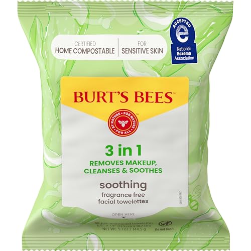 Burt’s Bees Soothing, Fragrance Free Facial Towelettes for Sensitive Skin, Aloe Vera, 100% Plant Based Cloths; 99% Natural Origin; Removes Makeup, Dirt and Oil; No Rinsing (Pack May Vary) - image 8