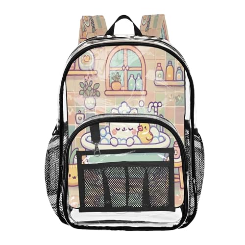 Joitme Bolsa de baño rosa con dibujos animados para niños, bolsa transparente grande, Rosa de baño de dibujos animados, Talla única, Rosa de baño de dibujos animados