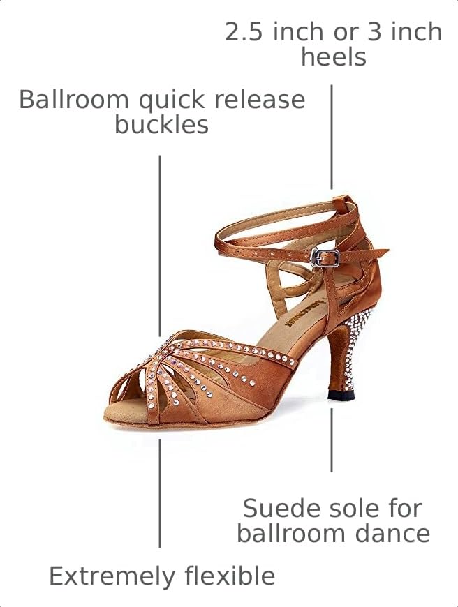 Image of TTdancewear Women Rhinestone Ballroom Dance Shoes Latin Salsa Performance Dance Shoes