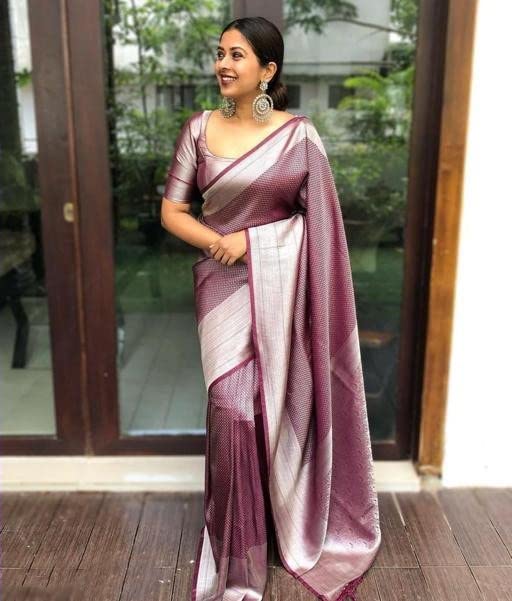 Image of ZECVA Women's Art Lichi Indian Traditional Style Silk Saree With Unstitched Blouse Piece
