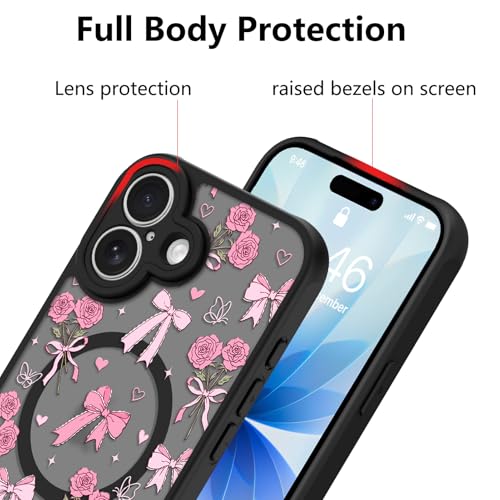 Image of KANGHAR Case for iPhone 17 Bows Bouquet Pattern | [Compatible with Magsafe] Cute Flowers Florals Protective Magnetic Case for Girls Women Men