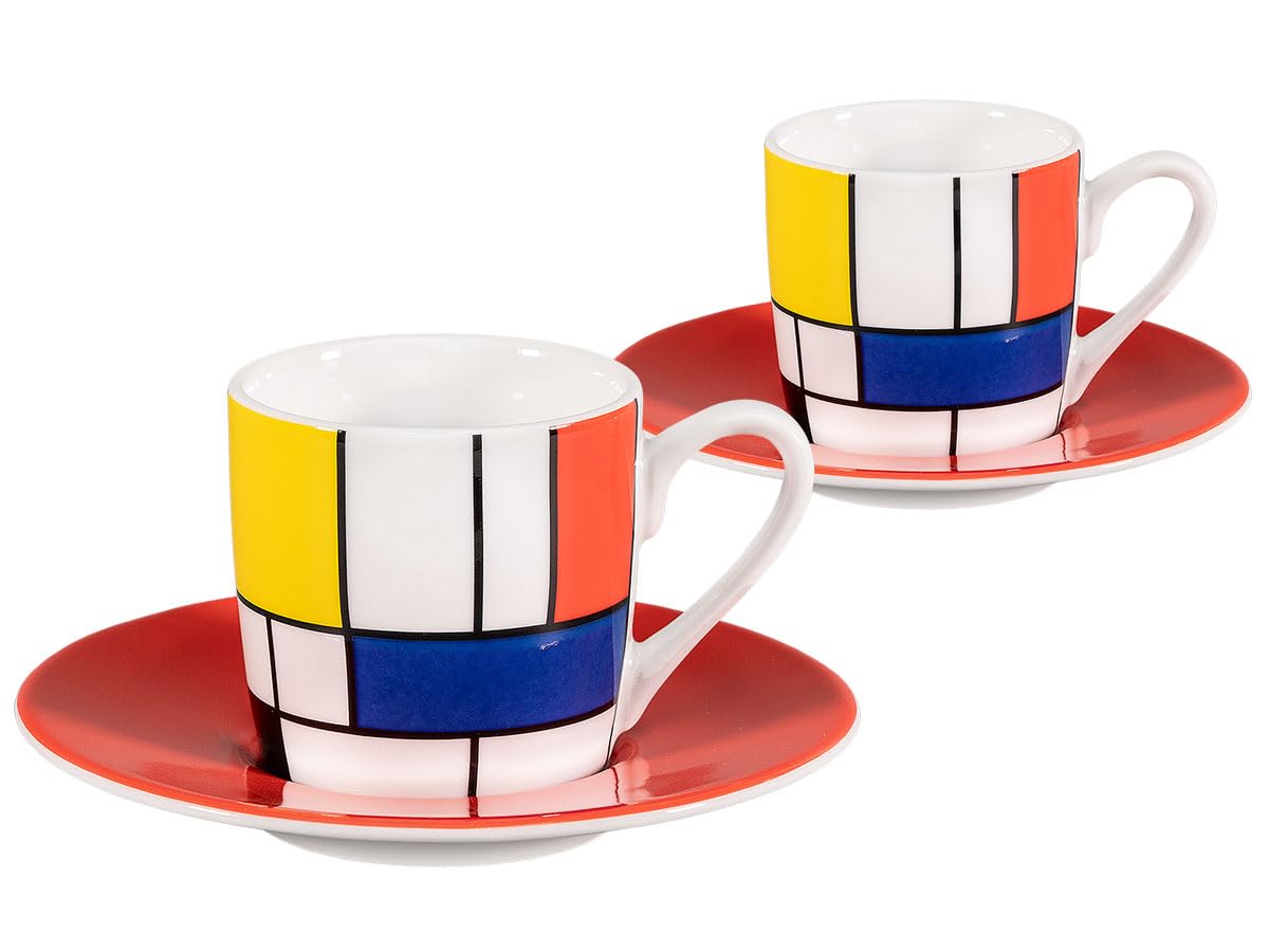 Könitz Espresso Tassen Set Mondrian Large Fragments. 4 Kaffeetassen 65ml aus Porzellan. Espressotassen modern, bunt