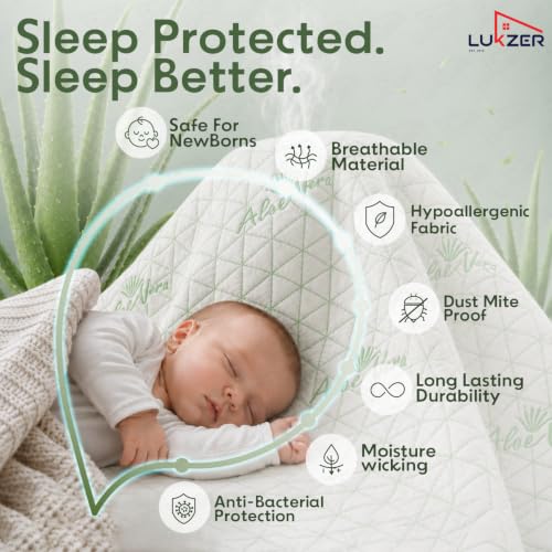 Image of Lukzer 100% Waterproof Diamond Aloe Vera Mattress Protector Queen Size 72 inch x 60 inch inch | 360 Elastic fit, Breathable, Hypoallergenic, Noiseless, Ultra-Soft Fitted Bed Protector /Deep Pocket Bed Cover