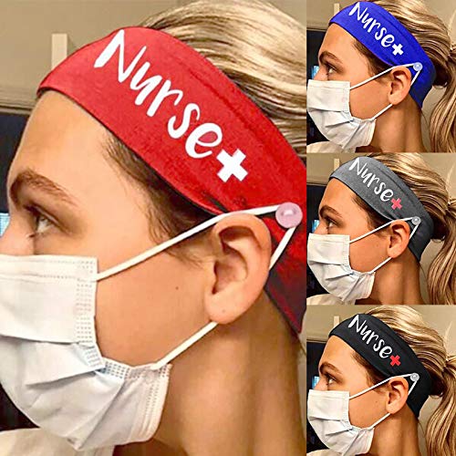 Bmirth Yoga Botton Headbans Red Stretch Headwraps Workout Hair Bands for Nurse Ear Protection Turbun Funtopia Headpiecce Sport Hair Accessories for Women and Girls(Pack of 4) (Nurse)