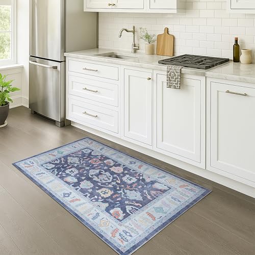 Fame Rugs Navy Blue Modern Oushak Rug 2x3, Vintage...