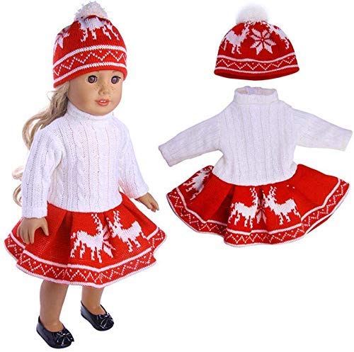 18inch Doll Clothes - 3 pcs/Set Clothes Outfits Costume,Sweater+ Skirt + Beanie Hat for 18 Inch Our Generation American Girl Doll Accessory Girl Chirstmas Gift Toy