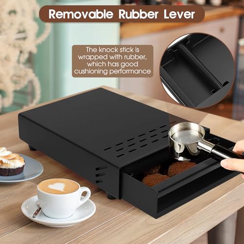 Foto von Wakects Kaffee-Klopf-Box-Behälter, Edelstahl-Gummi-Kaffeemehl-Klopf-Box-Rest-Pulver-Eimer-Schublade Verdickter Espresso-Satz-Behälter für Home Cafe Shop 7,1 X 11 X 2 Zoll(Schwarz)