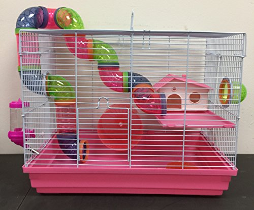 New 2 Levels Hamster Habitat Rodent Gerbil Mouse Mice Rats Animal Cage (Pink)