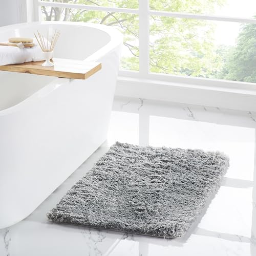 Tapis de bain micropolyester argenté haute densité Penguin Home