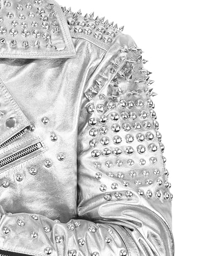 Image of Men's Studded Cowhide Leather Biker Jacket - Punk Rock Spiked Brando Coat