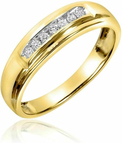Miniatura 3 de Triostar - Juego de tres anillos chapados en oro amarillo de 14 quilates, anillo de compromiso y alianzas de boda a juego para él y para ella,